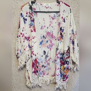 Umgee Floral Kimono with Fringe